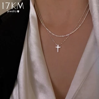 17km Đơn Giản Chữ Thập Mặt Dây Chuyền Vòng Cổ Sáng Hai Lớp Vàng Bạc Dây Chuyền Choker Cho Nữ Trang Sức Phụ Kiện