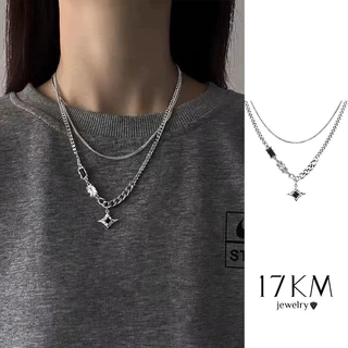 17km Thời Trang Ngôi Sao Vòng Cổ Đá Quý Đen Bạc Hai Lớp Dây Xích Choker Nữ Trang Sức Phụ Kiện
