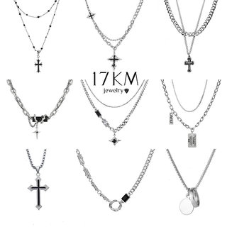 17KM Vòng cổ Mạ Bạc Nhiều Lớp unisex y2k Phong Cách hip hop Phụ kiện trang sức