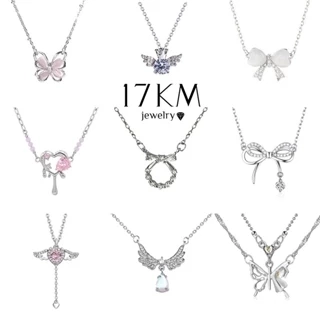 Vòng cổ 17KM y2k mạ bạc mặt nơ/ trái tim đơn giản cho nữ