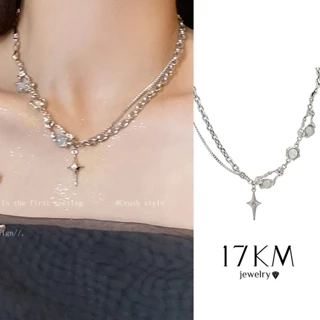 Vòng cổ nữ 17KM mạ bạc mặt hình chữ thập đính đá zircon thời trang