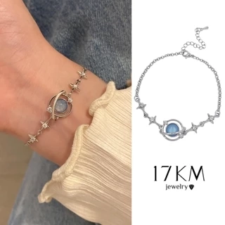 Vòng tay 17KM đính đá sapphire nhân tạo đơn giản cho nữ