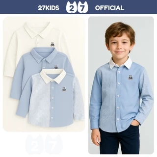 Áo sơ mi bé trai dài tay 27Kids KACADY cổ bẻ đơn sắc vải đi học nam cho trẻ từ 4-12 tuổi BLSH13