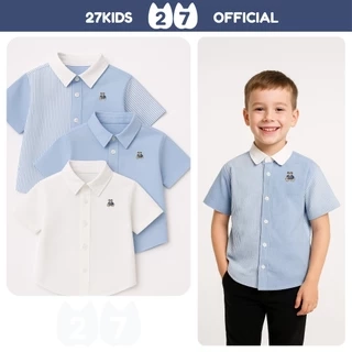 Áo sơ mi bé trai ngắn tay 27Kids KACADY cổ bẻ đơn sắc vải đi học nam cho trẻ từ 4-12 tuổi BSSH1