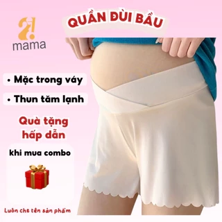 Quần đùi bầu mặc trong váy 2mama chất Thun Tăm Lạnh thiết kế cạp chéo ôm bụng bầu đẹp cao cấp