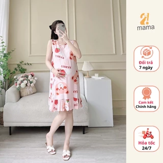 Váy lanh bầu sát nách 2mama, form rộng, mềm mại thoáng mát, hoạ tiết cực xinh