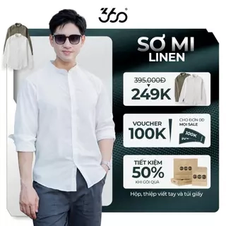 Áo sơ mi nam cổ tàu dài tay 360Boutique somi cổ trụ dáng rộng chất liệu đũi xước cao cấp - STDOL419