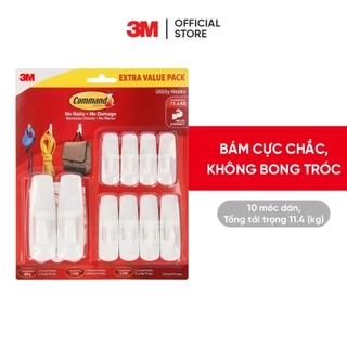 Combo 10 Móc dán tường 3M™ Command™, 17008EXVP, độ bền cao, bám cực chắc, chịu lực 2.2kg, Dùng sắp xếp nhà cửa