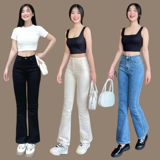 TTTHAO - Quần jean nữ dáng loe VNXK dài 93cm chất vải cotton co giãn dày dặn, mềm mịn, co giãn tốt J2 - hỗ trợ đổi trả