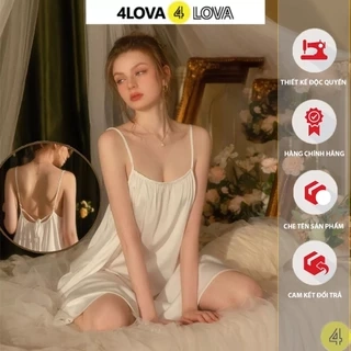 Váy Ngủ 2 Dây Lụa Satin 4LOVA Cao Cấp Dáng Suông Buộc Nơ Lưng EVA130