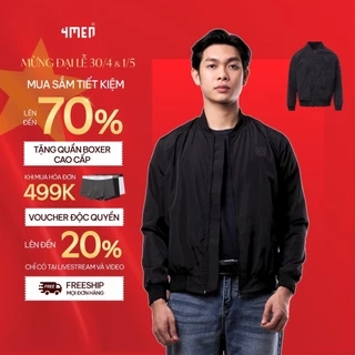 Áo khoác bomber nam 4MEN AK066, vải dù (gió) đẹp cao cấp may 2 lớp chống nắng cản gió, màu đen trẻ trung dễ mặc