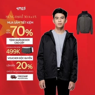 Áo khoác dù (gió) nam có nón 4MEN AK069 vải đẹp cao cấp, may trơn 2 lớp dày vừa phải, chống thấm cản gió thoáng khí