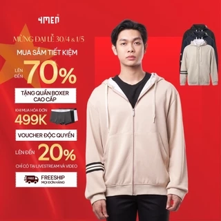 Áo Khoác Hoodie 4MEN Phối Sọc Tay Form Regular AH006 khoá zip, vải nỉ ép, thoải mái, đi chơi, đi làm