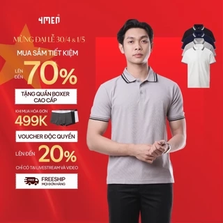 Áo Polo Nam 4MEN Bo Sọc Form Regular PO136 chất thun tổ ong, basic, thanh lịch, thoáng mát