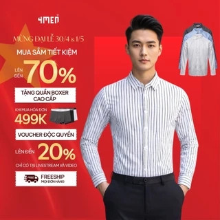Áo sơ mi nam kẻ sọc 4MEN SM172 tay dài, form slimfit ôm body đẹp trẻ trung, vải lụa chéo mềm mịn hạn chế nhăn giá rẻ