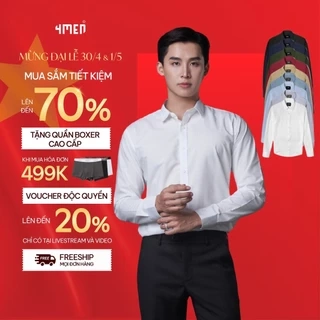 Áo sơ mi nam tay dài trơn đẹp 4MEN SM088 lụa chéo hạn chế nhăn, mềm mịn, form regular rộng công sở trẻ trung, giá rẻ