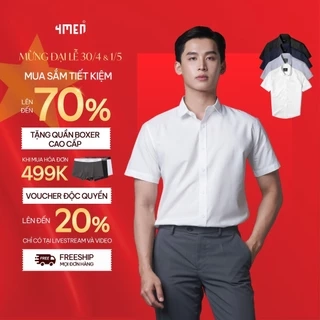 Áo sơ mi nam tay ngắn trơn đẹp 4MEN SM087 vải lụa chéo mềm mịn, hạn chế nhăn, form regular rộng công sở trẻ trung giá rẻ