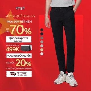 Quần kaki dài nam trơn 4MEN QK018 form slimfit ôm tôn dáng, vải mềm mại, co giãn tốt, trẻ trung