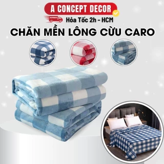 Chăn Mền Lông Cừu hoạ tiết Caro Cao Cấp sợi Lông Cừu Dày Mềm Mịn Ấm Áp Cho Gia đình Văn phòng Du lịch Xe Khách 1m8x2m