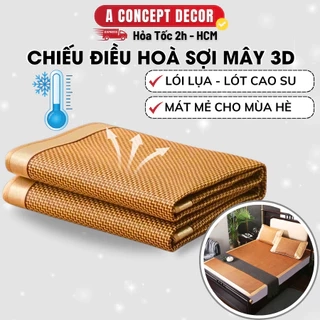 Chiếu Điều Hoà Sợi Mây 3D Tự Nhiên Cao Cấp Mặt Sau Chiếu Mây Lót Lụa Nằm Ngủ Mát Lạnh Mùa Hè Êm Viền Vải Có Chun Cài Góc