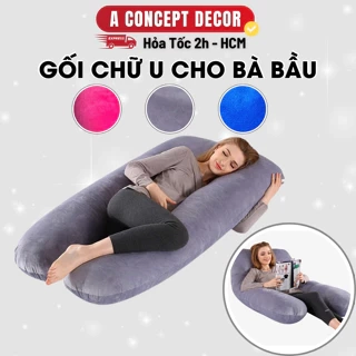Gối Chữ U Cho Bà Bầu Cao Cấp Đa Năng Gối Ôm Chữ U Vải Nhung Mềm Mại Hỗ Trợ Mẹ Bầu Định Hình Tư Thế Ngủ Thoải Mái Khi Nằm