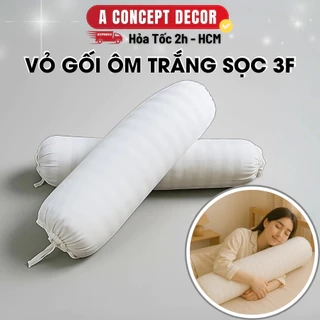 Vỏ Gối Ôm Trắng Sọc 3F A Concept Decor Bao Áo Gối Ôm 35x100cm Vỏ Gối Ôm Cotton Bền Đẹp Sang Trọng chuẩn khách sạn 5 sao