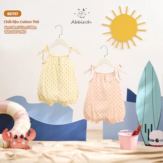 Bộ bodysuit hai dây ABBIEOH vai nơ baby đũi lạnh cho bé gái sơ sinh 0-24 Tháng BD423 BD613 BD757
