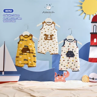 Bộ bodysuit sát nách bé trai ABBIEOH in hình con vật cho bé 0-12 tháng BD601 BD762