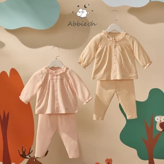 Bộ quần áo dài tay cotton ABBIEOH cài vai cổ tay bèo cho bé gái 0-4 Tuổi BO211 BO672 BO658