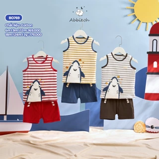 Bộ quần áo sát nách ABBIEOH hình ô tô chất liệu sợi tre cho bé trai 0-3 tuổi BO521 BO769