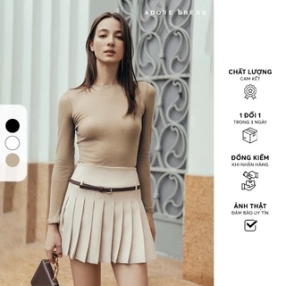 412HT1012 - Áo dài tay thiết kế mỏng thun tăm kem/ nâu xám/ đen ADORE DRESS