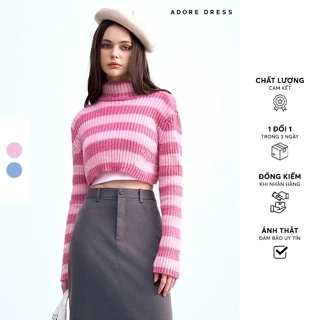 412KN1001 - Áo len thiết kế len dệt kẻ ngang xanh be/hồng crop  ADORE DRESS
