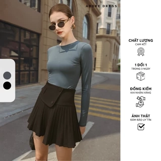 412SK1058- Chân váy mini xoè dập ly dạ mỏng 2 màu ADORE DRESS