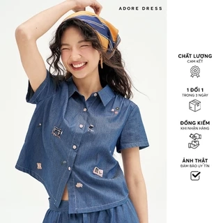 511SH1010 -Sơ mi thô denim xanh chàm thêu random ADORE DRESS