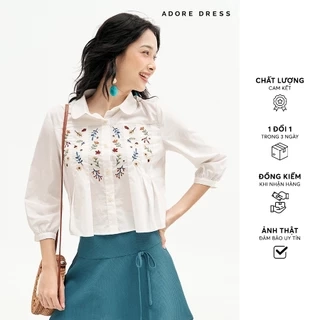 511SH1013 - Áo Sơ mi thô bamboo trắng thêu hoa rơi ADORE DRESS