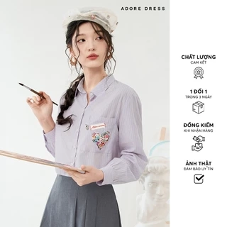 511SH1015-  Sơ mi thô sọc hồng thêu đính túi ADORE DRESS