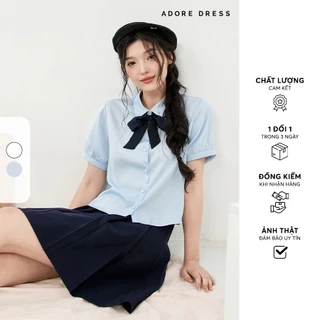 513SH0001 - Sơ mi basic thô lụa trắng kem buộc nơ cổ ADORE DRESS