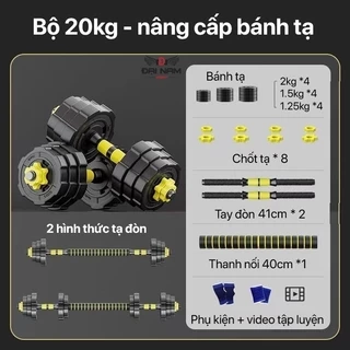 Bộ Tạ Tay Đa Năng Điều Chỉnh 3 In 1 (20kg) Thế Hệ Mới Đại Nam Sport + Tặng Găng Tay,Kìm Bóp