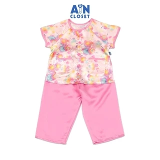 Bộ quần áo Bà Ba Dài tay ngắn bé gái họa tiết Hoa Pansy Lụa Hồng - AICDBGJECA49 - AIN Closet