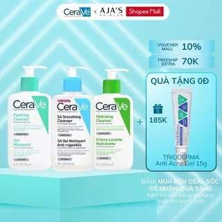 Sữa rửa mặt CeraVe Foaming, Hydrating, SA Smoothing Cleanser cho da dầu, khô, nhạy cảm 88ML/236ML/473ML - ajaskinlab
