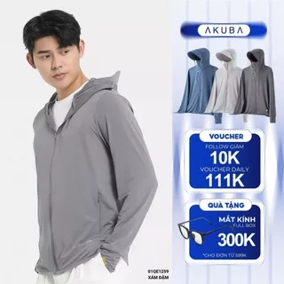 Áo Khoác Chống Nắng Nam AKUBA Có Nón, Khóa Kéo Cao – Vải Cotton, Cản Tia UV, Thoáng Mát | 01QE1259