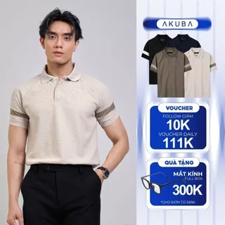 Áo Polo Nam AKUBA Chất Vải Cotton Dày Dặn, Tay Ngắn Phối Sọc Ngang, Form Slimfit | 01HE1248
