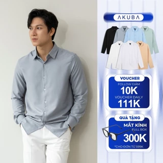 Áo sơ mi nam AKUBA tay dài form slimfit tay dài đi học đi làm, vải lụa hạn chế nhăn, thấm hút tốt | 01AB2044