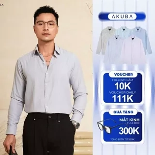Áo sơ mi nam tay dài kẻ sọc dọc cổ tròn AKUBA, sơ mi oxford và nhung form regular thoải mái, thoáng mát | 01TE1033