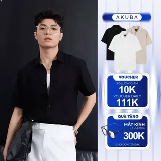Áo sơ mi nam tay ngắn AKUBA form regular, vải linen thoáng mát, trẻ trung, nam tính | 01ME1024