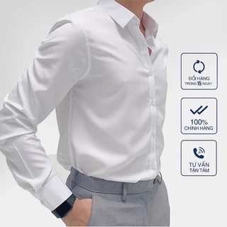 Áo sơ mi trắng nam AKUBA tay dài đi học, đi làm, vải lụa không nhăn, thấm hút mồ hôi tốt 01AB2044
