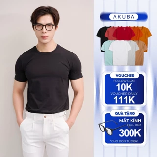 Áo Thun Nam Trơn Cotton 4 Chiều AKUBA Slimfit Basic Tay Ngắn Vải Mịn Thấm Hút Mồ Hôi Tốt | 01JE0842