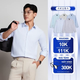 Áo sơ mi nam tay dài AKUBA kẻ sọc dọc, form regular, chất liệu vải oxford không nhăn | 01RE0927