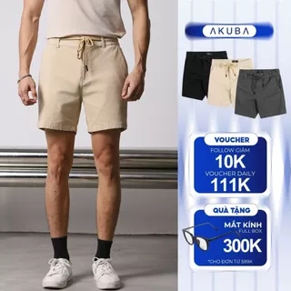 Quần Short Kaki Basic AKUBA Vải Kaki Lưng Chun cạp khuy trẻ trung | 01HE0926