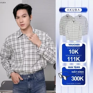 Áo Sơ Mi Tay Dài AKUBA form oversize, họa tiết kẻ sọc basic, chất vải bền đẹp | 01J0590